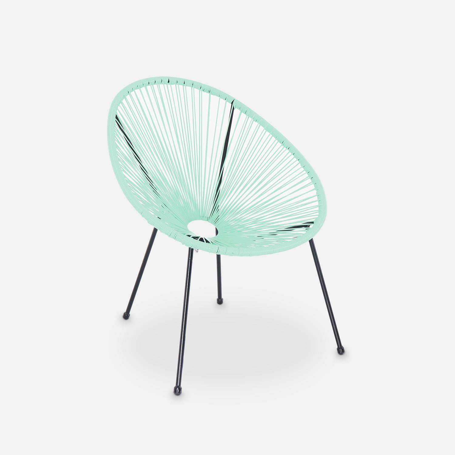 Fauteuil ACAPULCO forme d'oeuf -Vert d'eau - Fauteuil 4 pieds design rétro, cordage plastique, intérieur / extérieur Photo2