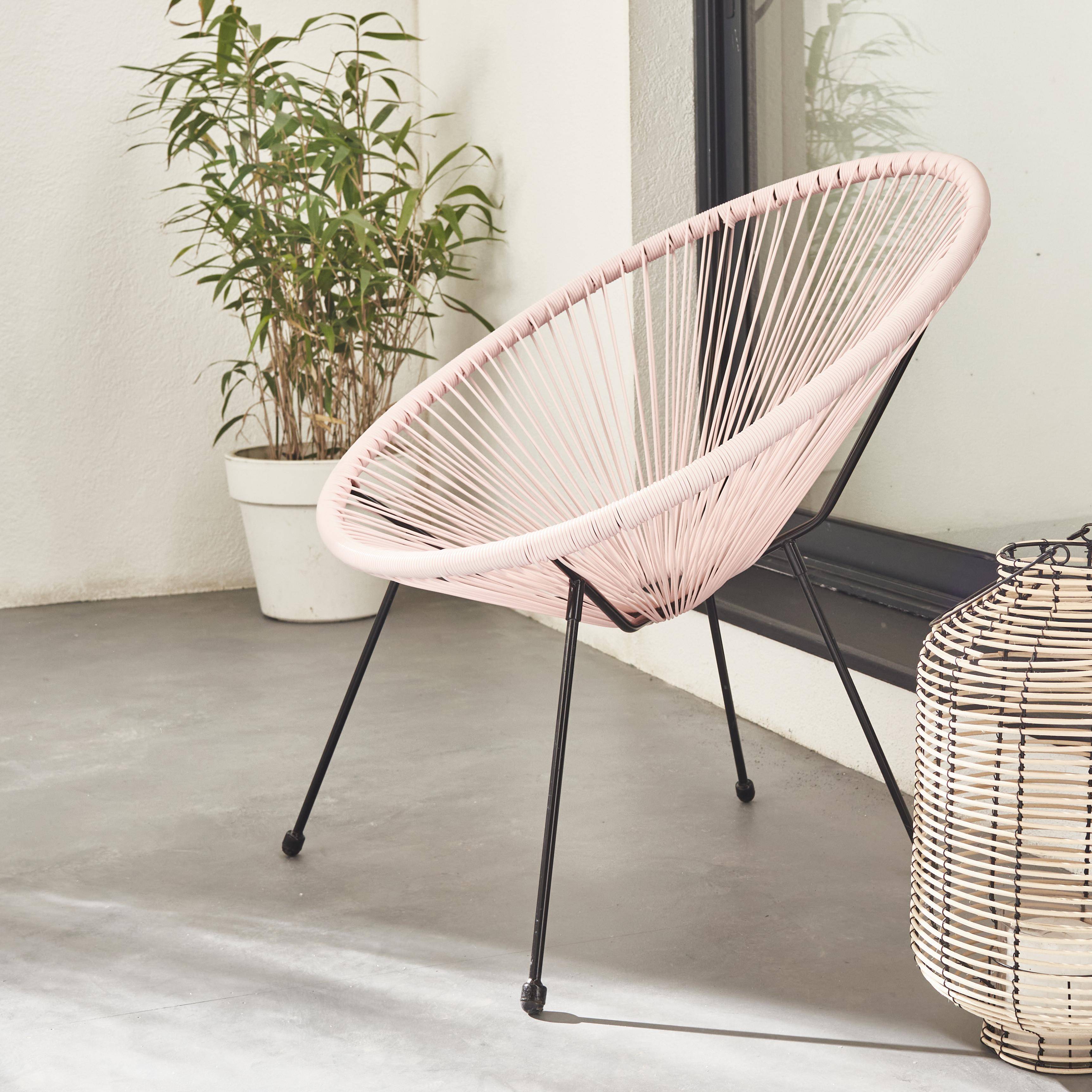 Fauteuil ACAPULCO forme d'oeuf - Rose pale - Fauteuil 4 pieds design rétro, cordage plastique, intérieur / extérieur Photo1