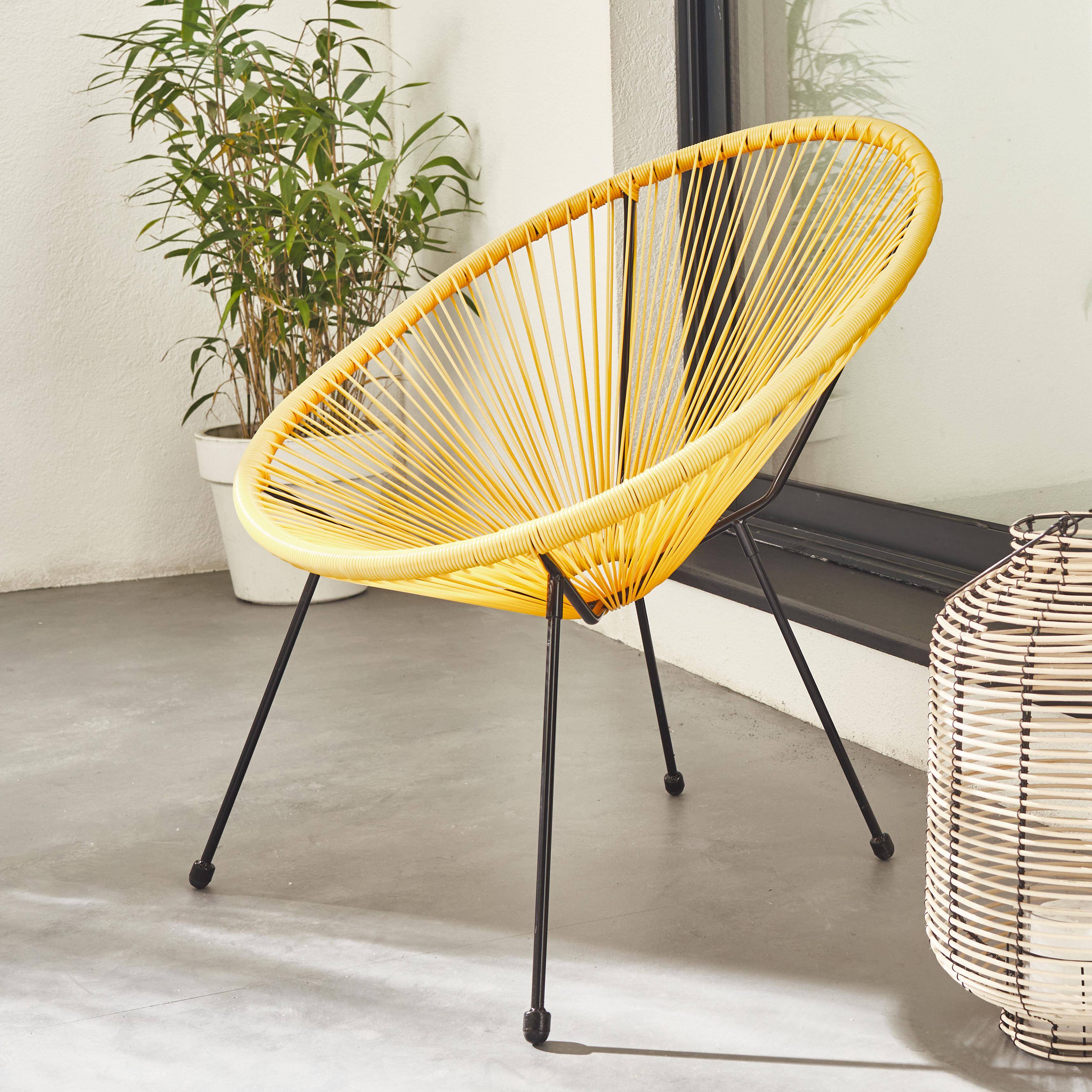 Fauteuil ACAPULCO forme d'oeuf - Jaune - Fauteuil 4 pieds design rétro, cordage plastique, intérieur / extérieur Photo1