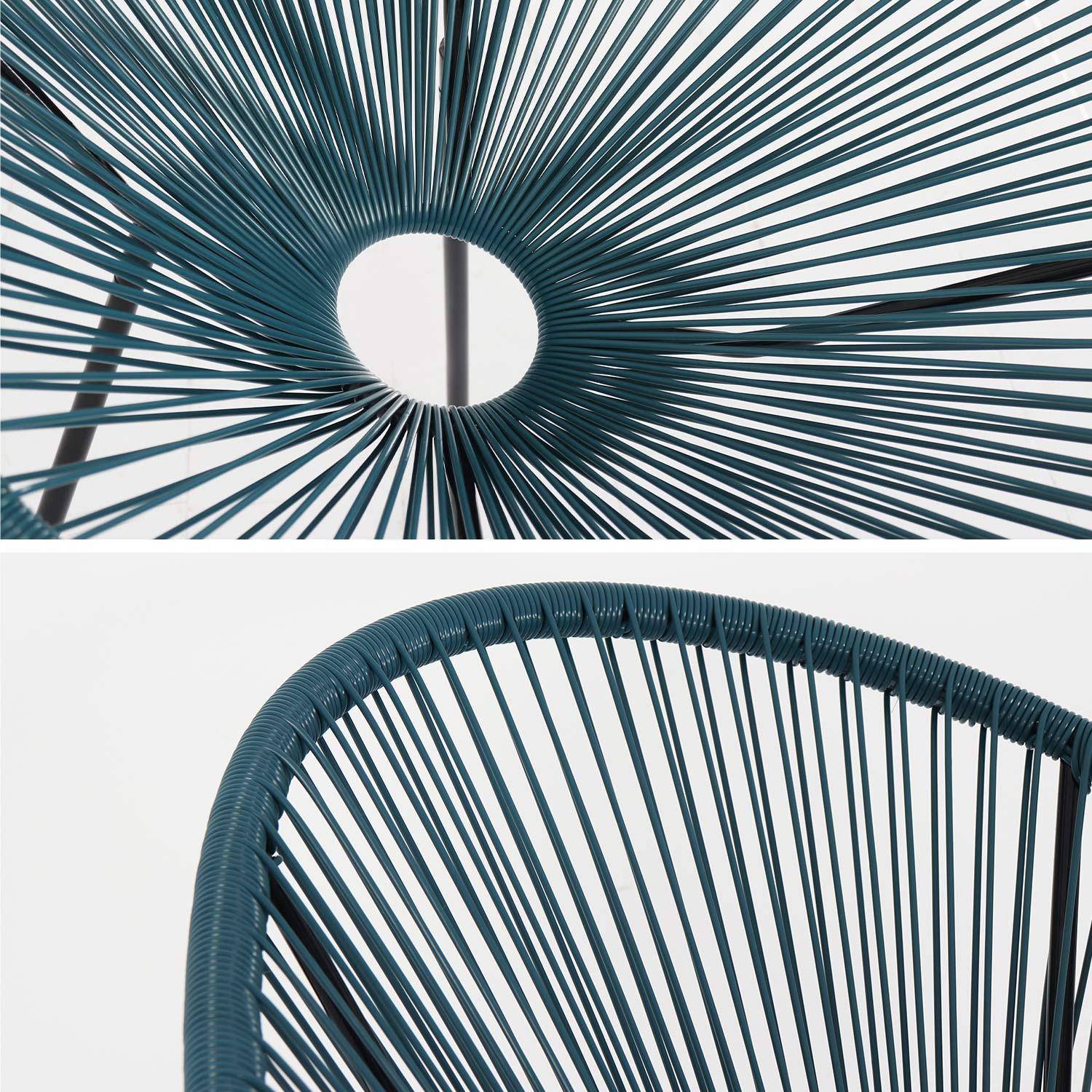 Lot de 2 fauteuils design Oeuf - Acapulco bleu canard - Fauteuils 4 pieds design rétro, cordage plastique, intérieur / extérieur Photo6