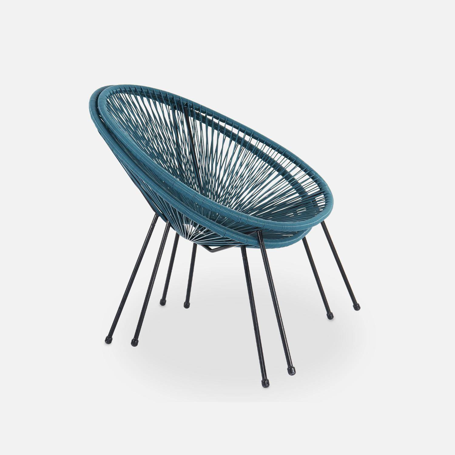 Lot de 2 fauteuils design Oeuf - Acapulco bleu canard - Fauteuils 4 pieds design rétro, cordage plastique, intérieur / extérieur Photo5