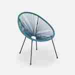 Lot de 2 fauteuils design Oeuf - Acapulco bleu canard - Fauteuils 4 pieds design rétro, cordage plastique, intérieur / extérieur Photo3