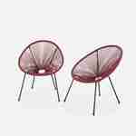 Set van 2 design stoelen ei-vormig - Acapulco Bordeauxrood  - Stoelen 4 poten retro design, plastic koorden, binnen/buiten Photo2