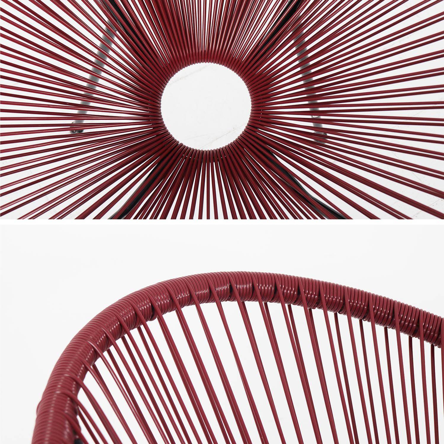 Lot de 2 fauteuils design Oeuf - Acapulco Bordeaux - Fauteuils 4 pieds design rétro, cordage plastique, intérieur / extérieur Photo6