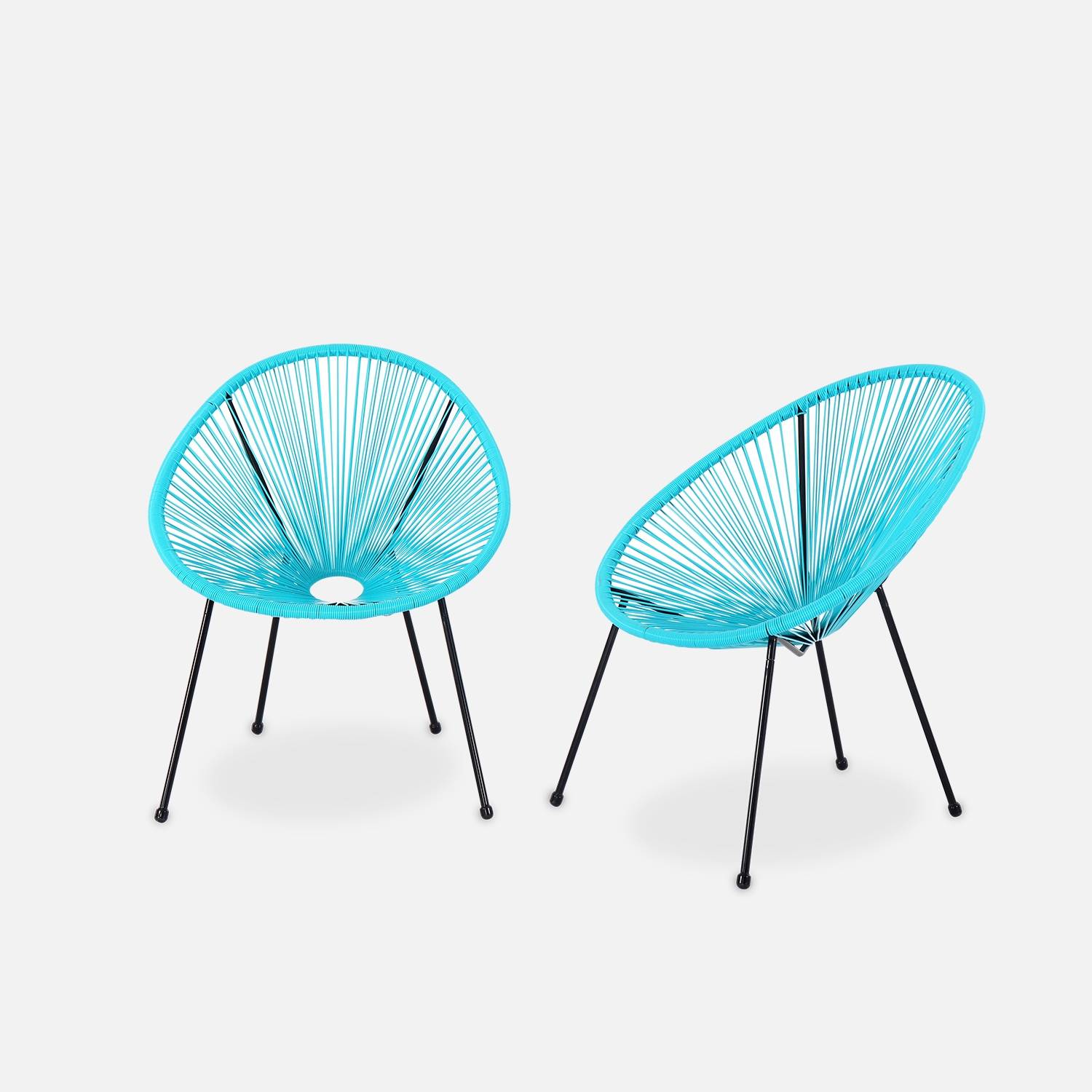 Set van 2 design stoelen ei-vormig - Acapulco Turkoois  - Stoelen 4 poten retro design, plastic koorden, binnen/buiten | sweeek