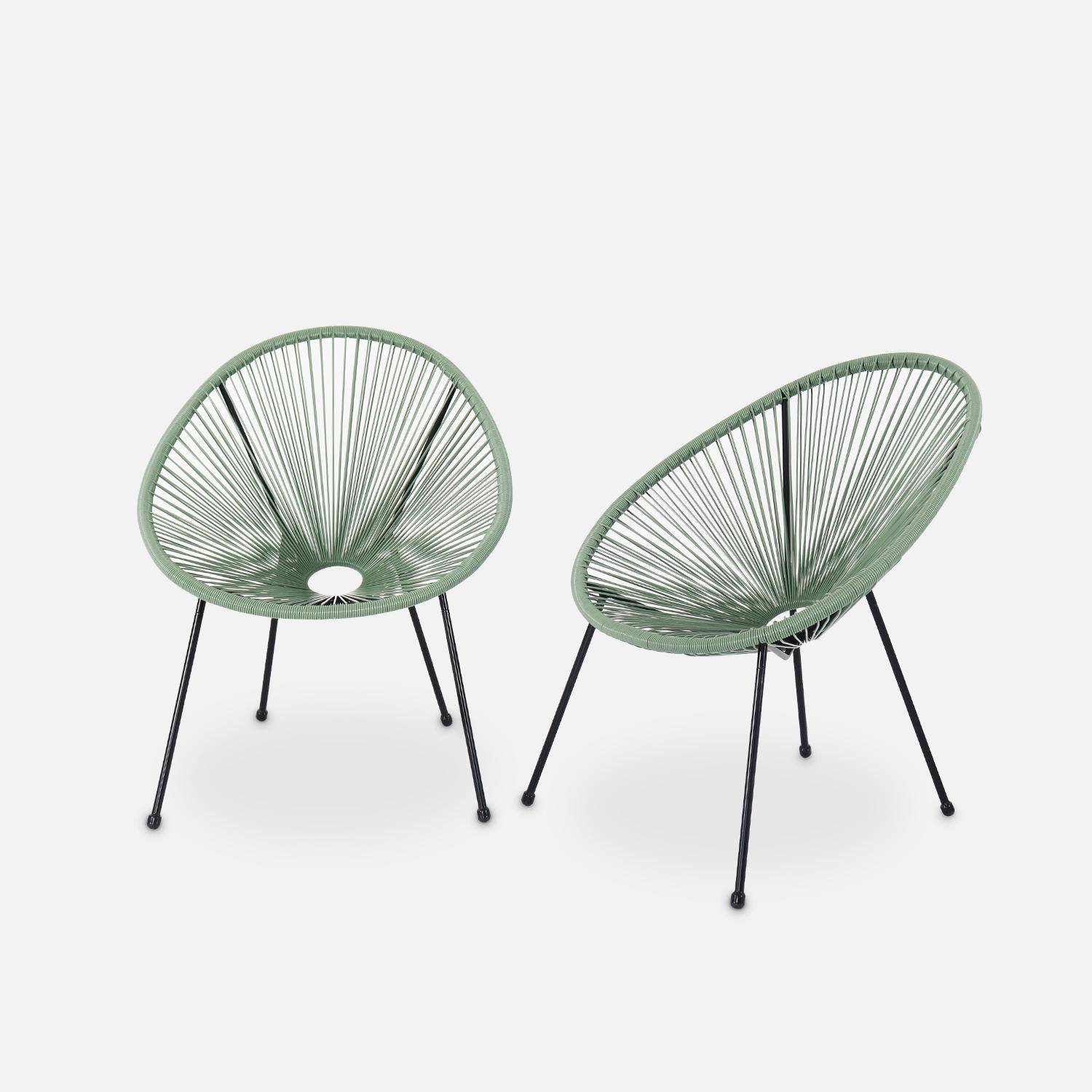 Lot de 2 fauteuils design Oeuf - Acapulco vert de gris - Fauteuils 4 pieds design rétro, cordage plastique, intérieur / extérieur Photo1