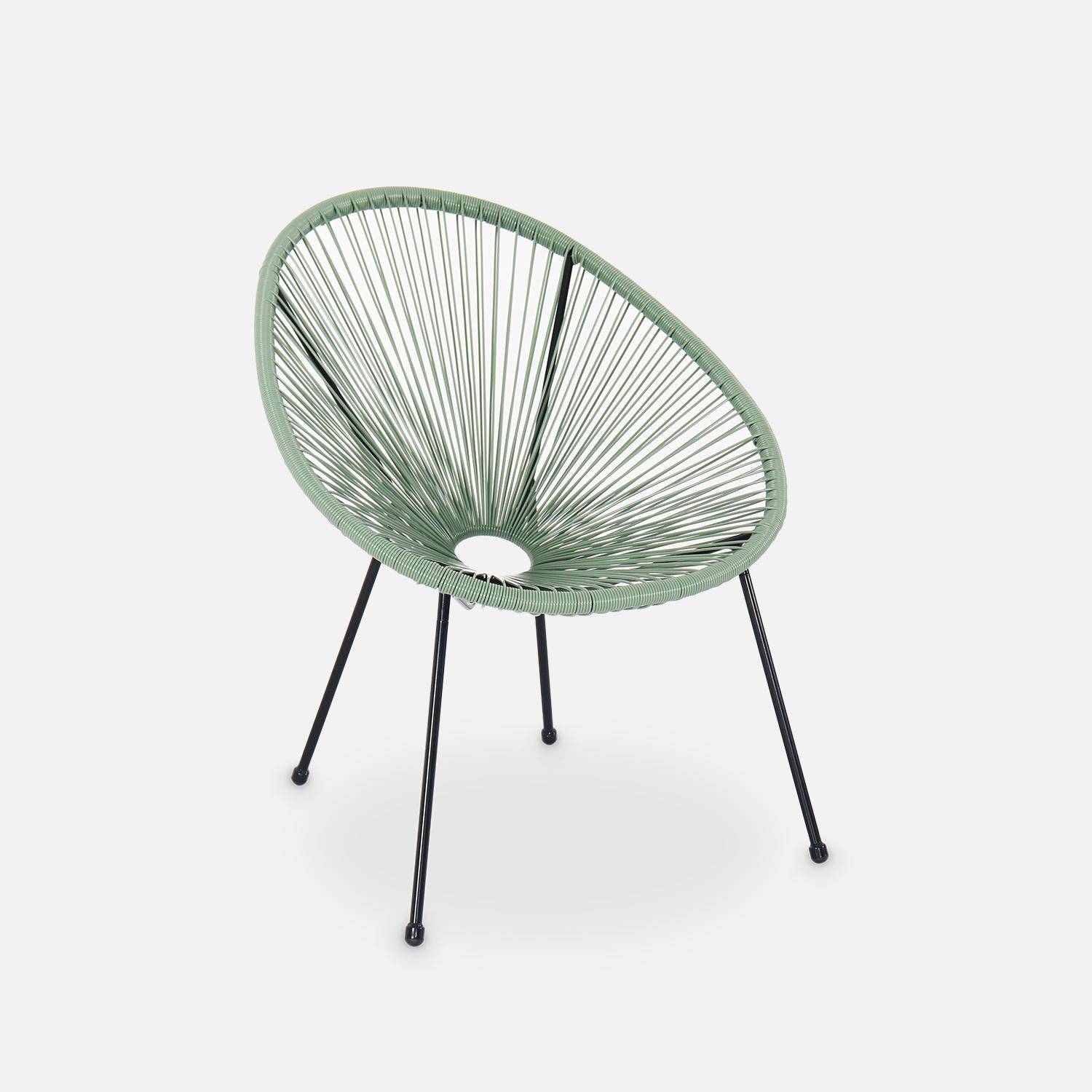 Lot de 2 fauteuils design Oeuf - Acapulco vert de gris - Fauteuils 4 pieds design rétro, cordage plastique, intérieur / extérieur Photo2
