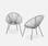 Lot de 2 fauteuils design Oeuf - Acapulco Gris foncé - Fauteuils 4 pieds design rétro, cordage plastique, intérieur / extérieur | sweeek