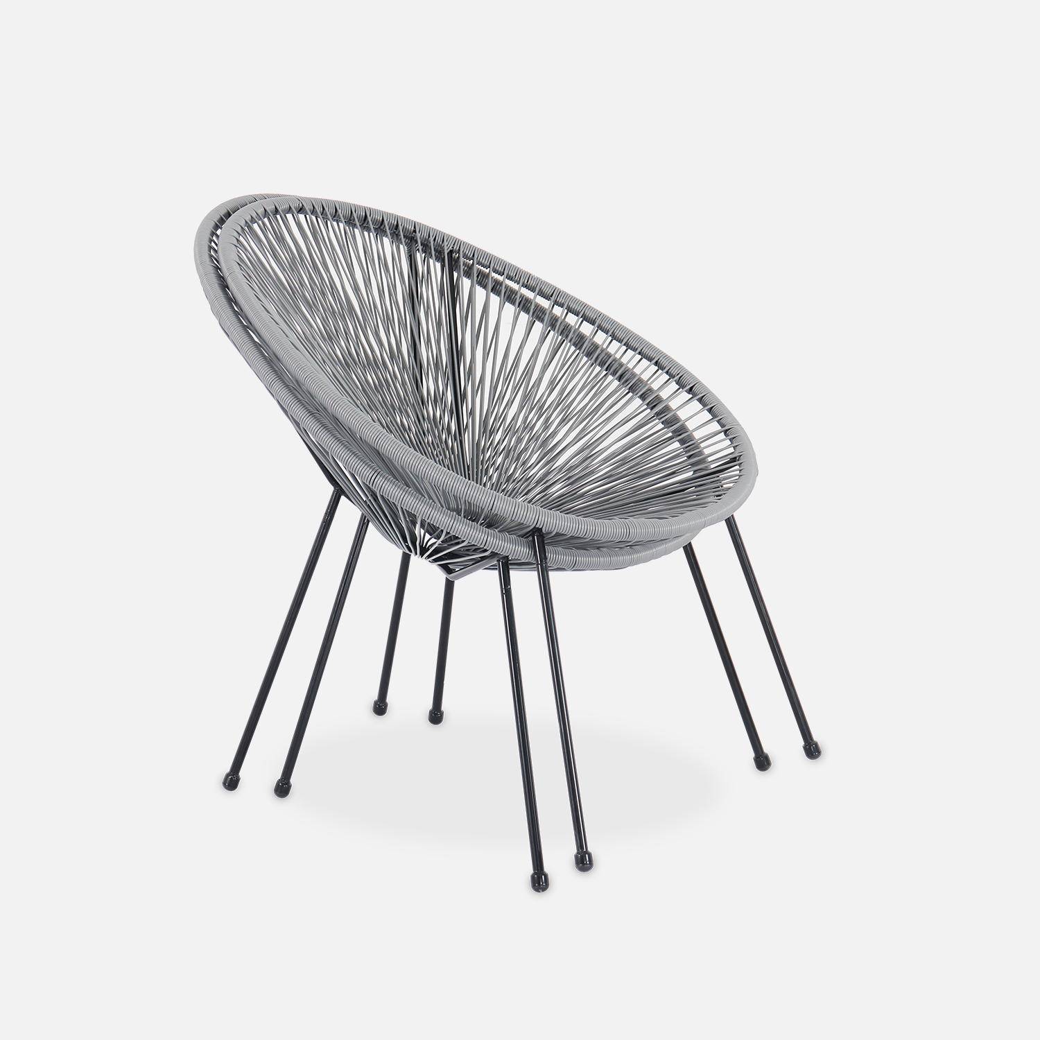 Lot de 2 fauteuils design Oeuf - Acapulco Gris foncé - Fauteuils 4 pieds design rétro, cordage plastique, intérieur / extérieur Photo5