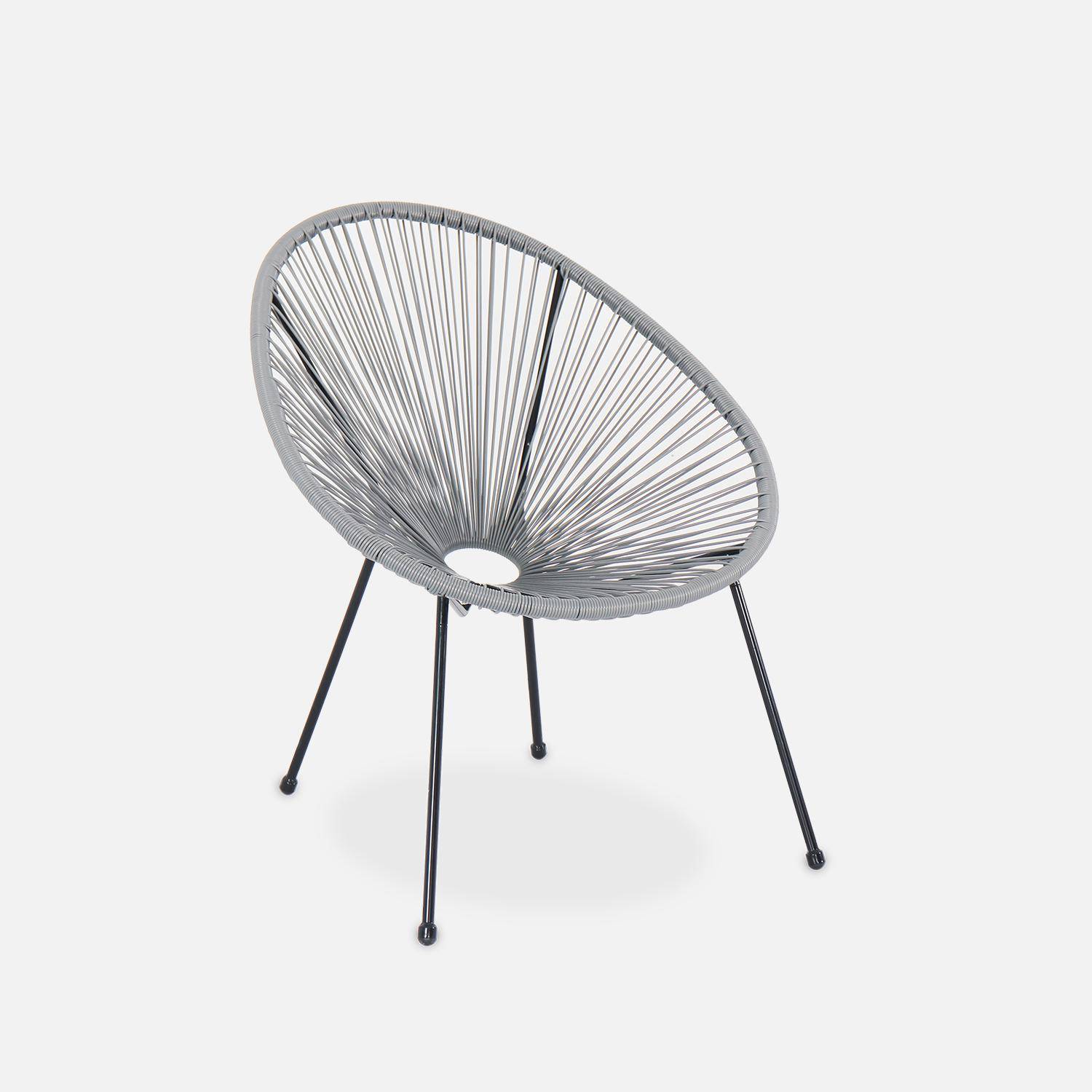 Lot de 2 fauteuils design Oeuf - Acapulco Gris foncé - Fauteuils 4 pieds design rétro, cordage plastique, intérieur / extérieur Photo3