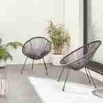 Set van 2 design stoelen ei-vormig - Acapulco Donkergrijs  - Stoelen 4 poten retro design, plastic koorden, binnen/buiten Photo1