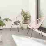 Lot de 2 fauteuils design Oeuf - Acapulco Rose pale - Fauteuils 4 pieds design rétro, cordage plastique, intérieur / extérieur Photo1
