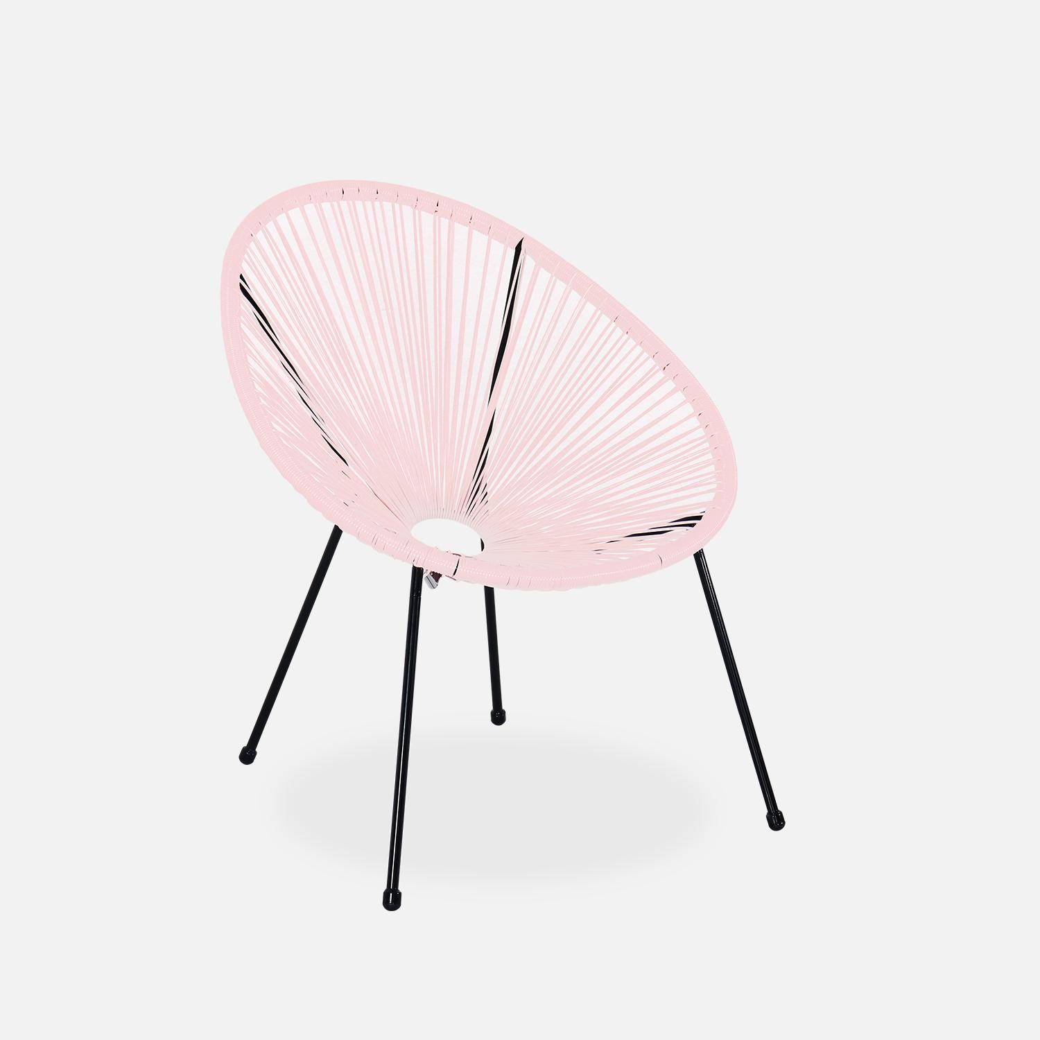 Lot de 2 fauteuils design Oeuf - Acapulco Rose pale - Fauteuils 4 pieds design rétro, cordage plastique, intérieur / extérieur Photo3