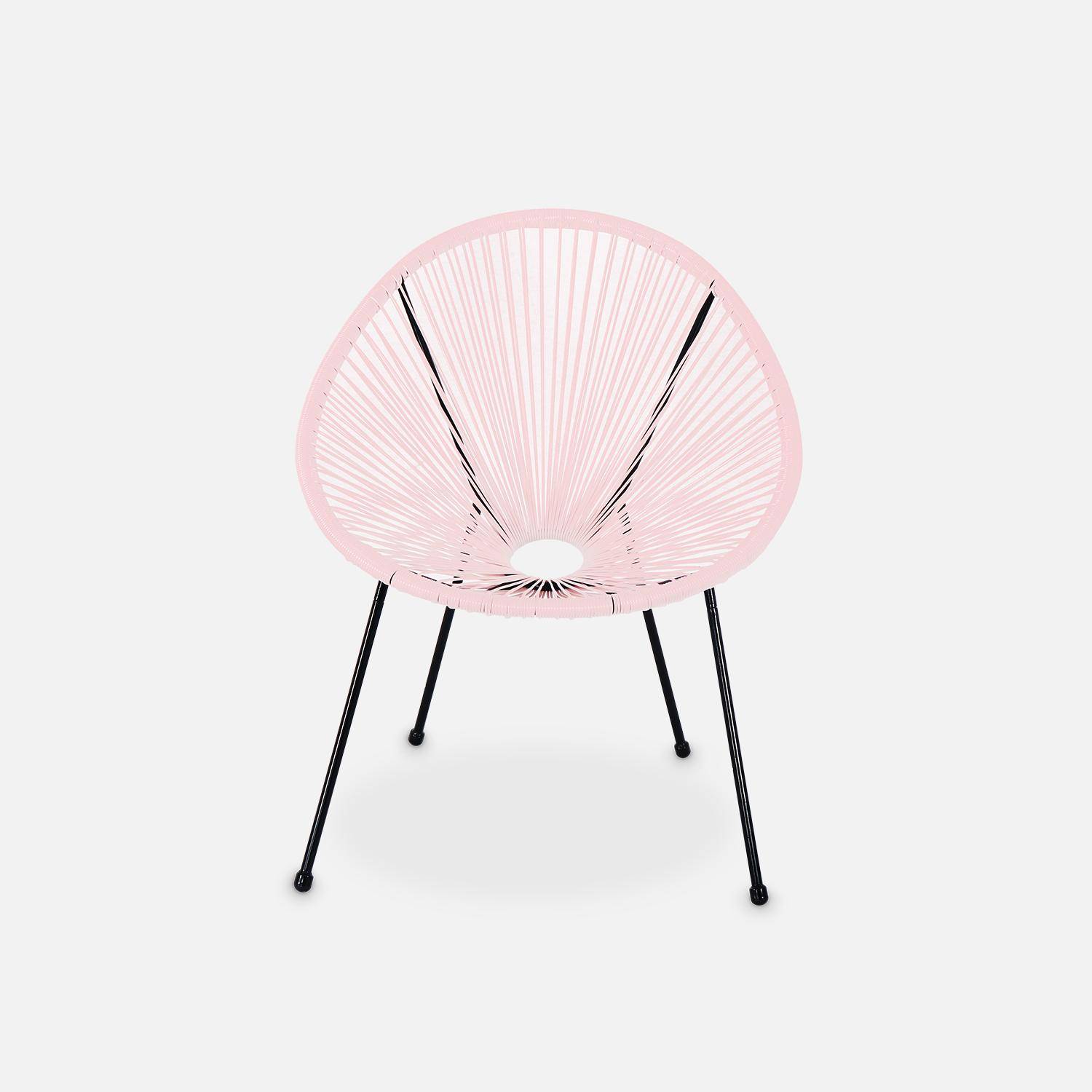 Set mit 2 eierförmigen Sesseln - Acapulco Hellrosa - 4-beiniger Sessel im Retro-Design, Kunststoffschnur, innen / außen Photo4