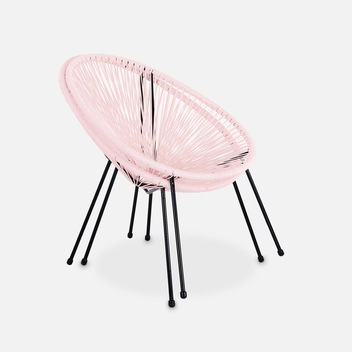 Set mit 2 eierförmigen Sesseln - Acapulco Hellrosa - 4-beiniger Sessel im Retro-Design, Kunststoffschnur, innen / außen Photo5