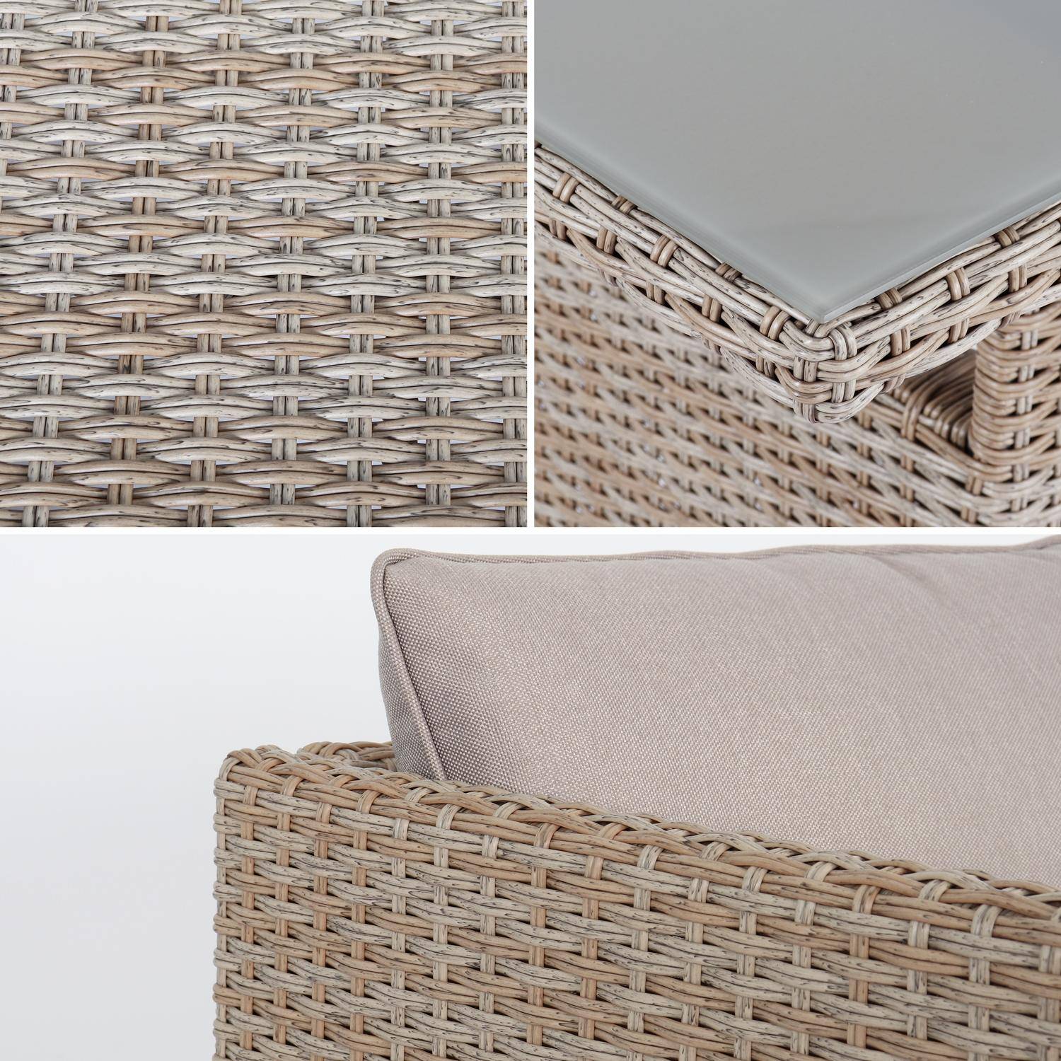 Tuinset 6 plaatsen - Reggiano - hars naturel, beige kussens - Tuintafel met sofa, chaise longue en 2 inschuifbare poefs Photo7