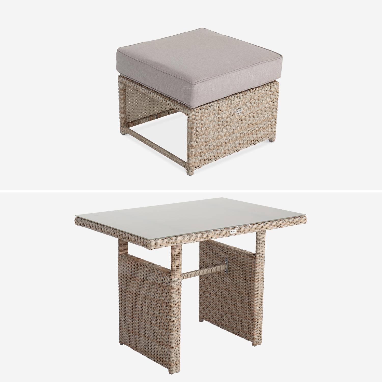 Tuinset 6 plaatsen - Reggiano - hars naturel, beige kussens - Tuintafel met sofa, chaise longue en 2 inschuifbare poefs Photo6