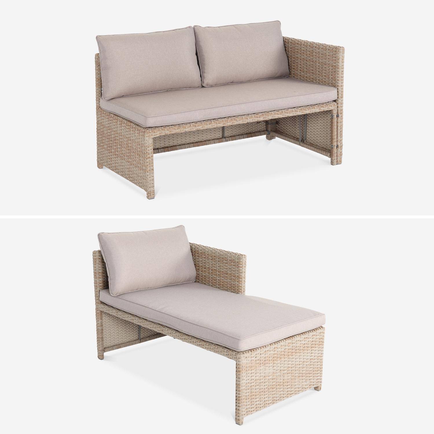 Tuinset 6 plaatsen - Reggiano - hars naturel, beige kussens - Tuintafel met sofa, chaise longue en 2 inschuifbare poefs Photo5