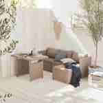 Gartenmöbel-Set für 6 Personen - Reggiano - Natur, beige Kissen, Gartentisch mit Sofa, Chaiselongue und 2 verstaubaren Hockern Photo2