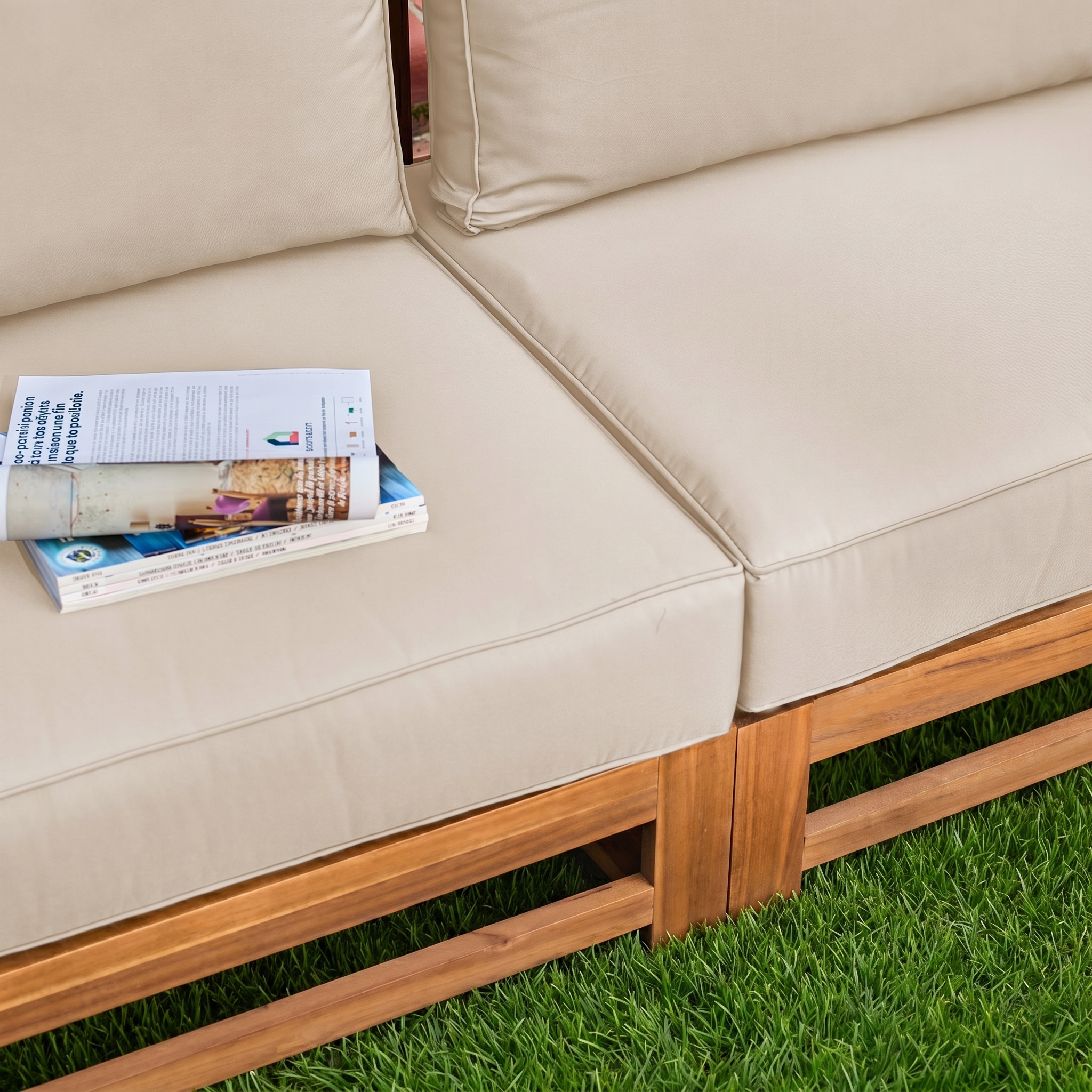 Houten loungeset 5 plaatsen - Mendoza - Beige kussens, acacia, 6 modueles, design Photo7