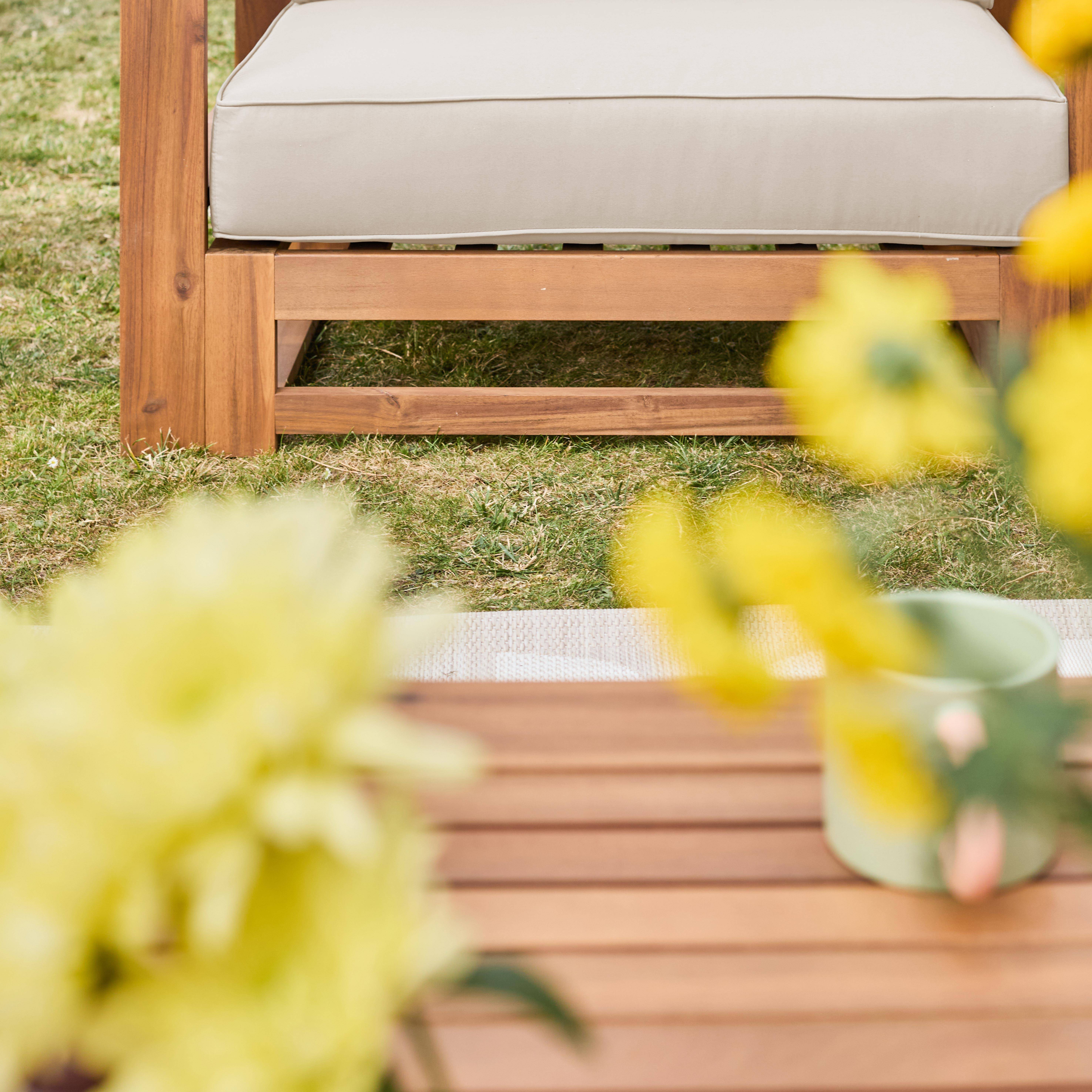 Drewniany zestaw mebli ogrodowych 5 miejsc siedzących - Mendoza - Beżowe poduszki, sofa z drewna akacjowego, fotele i stolik kawowy, 6 elementów Photo5