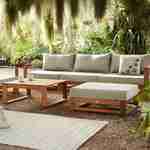Salotto da giardino in legno 5 posti - Mendoza - Cuscini colore beige, divano, poltrone e tavolo basso in acacia, 6 elementi modulabili, design Photo1