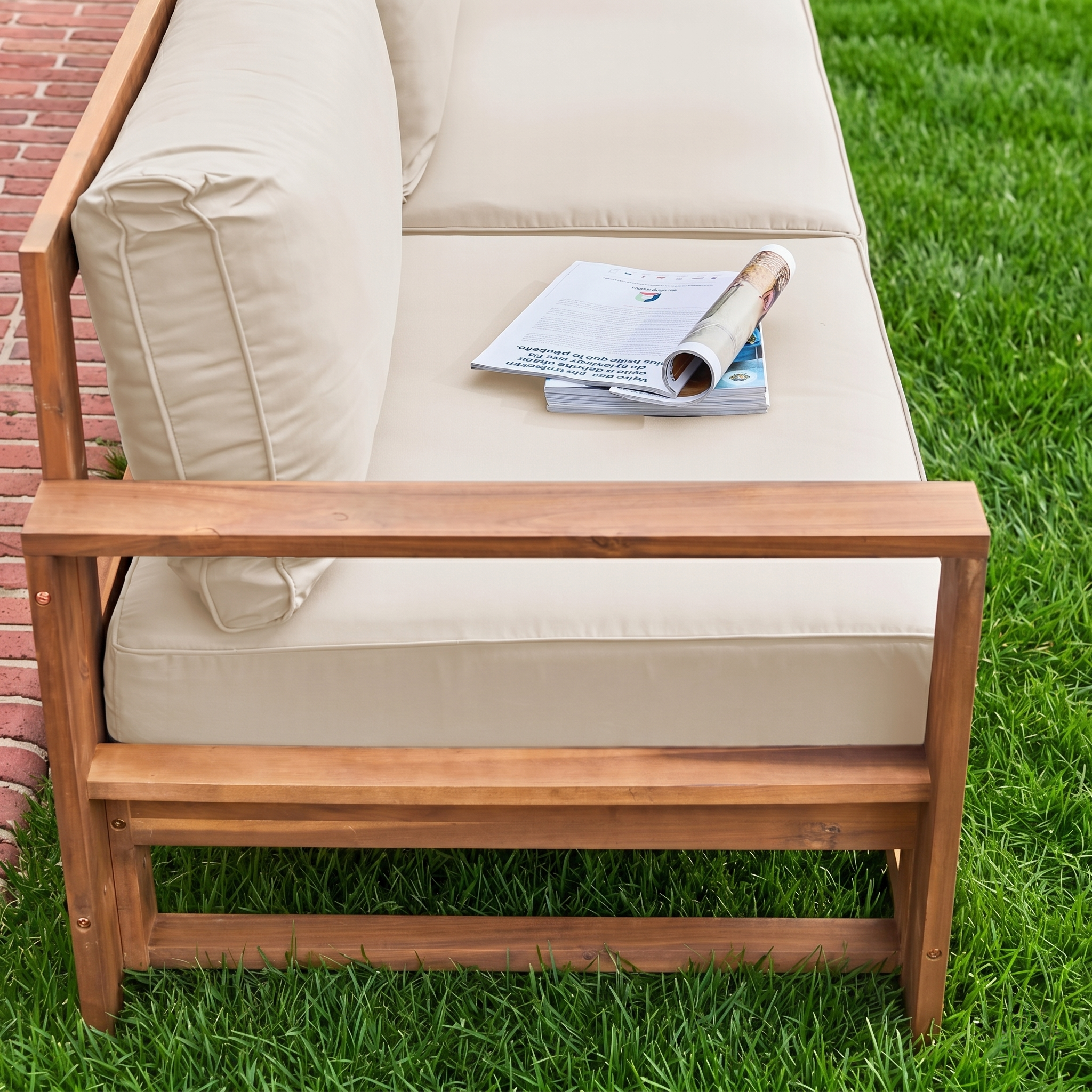 Houten loungeset 5 plaatsen - Mendoza - Beige kussens, acacia, 6 modueles, design Photo3