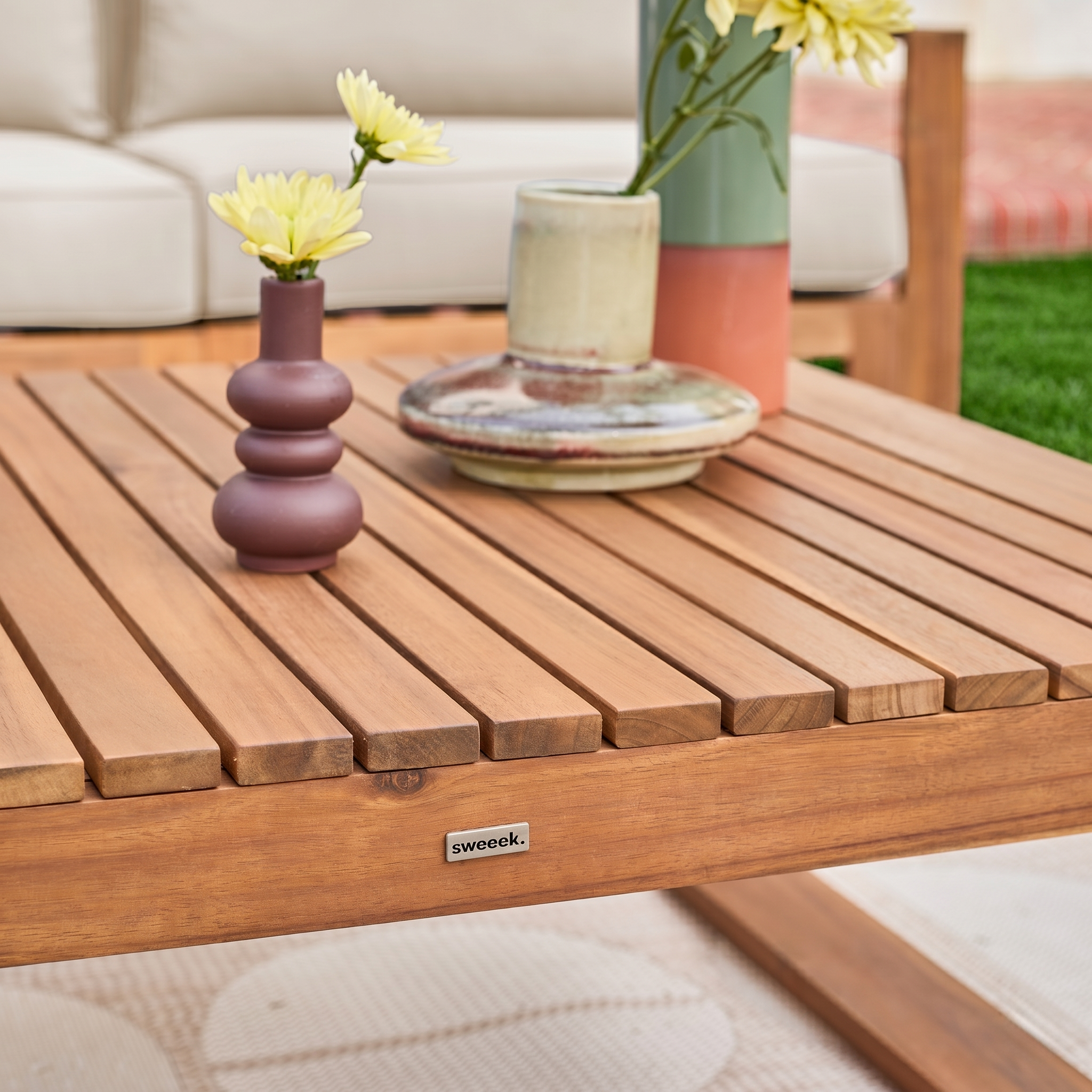 Houten loungeset 5 plaatsen - Mendoza - Beige kussens, acacia, 6 modueles, design Photo8