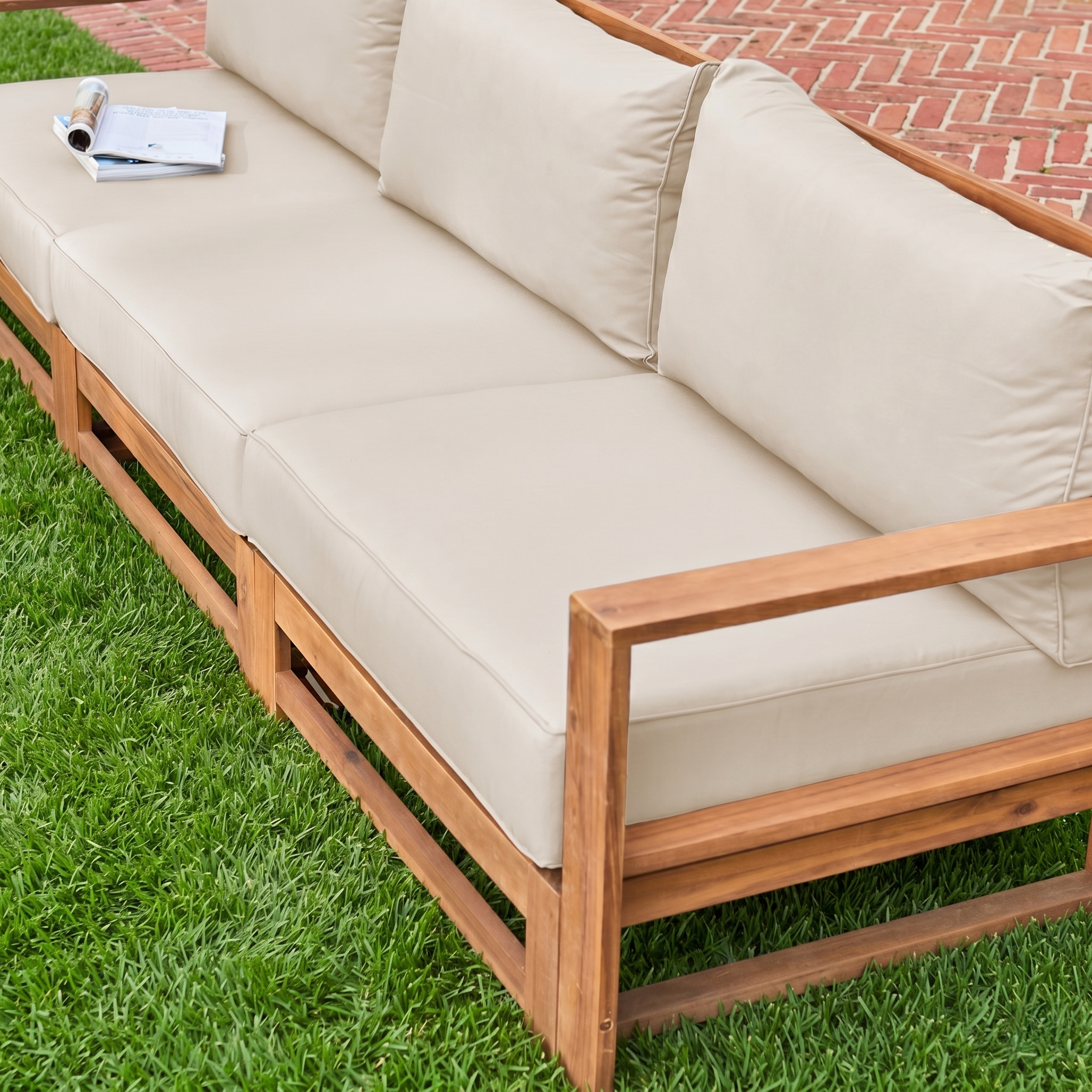 Houten loungeset 5 plaatsen - Mendoza - Beige kussens, acacia, 6 modueles, design Photo4