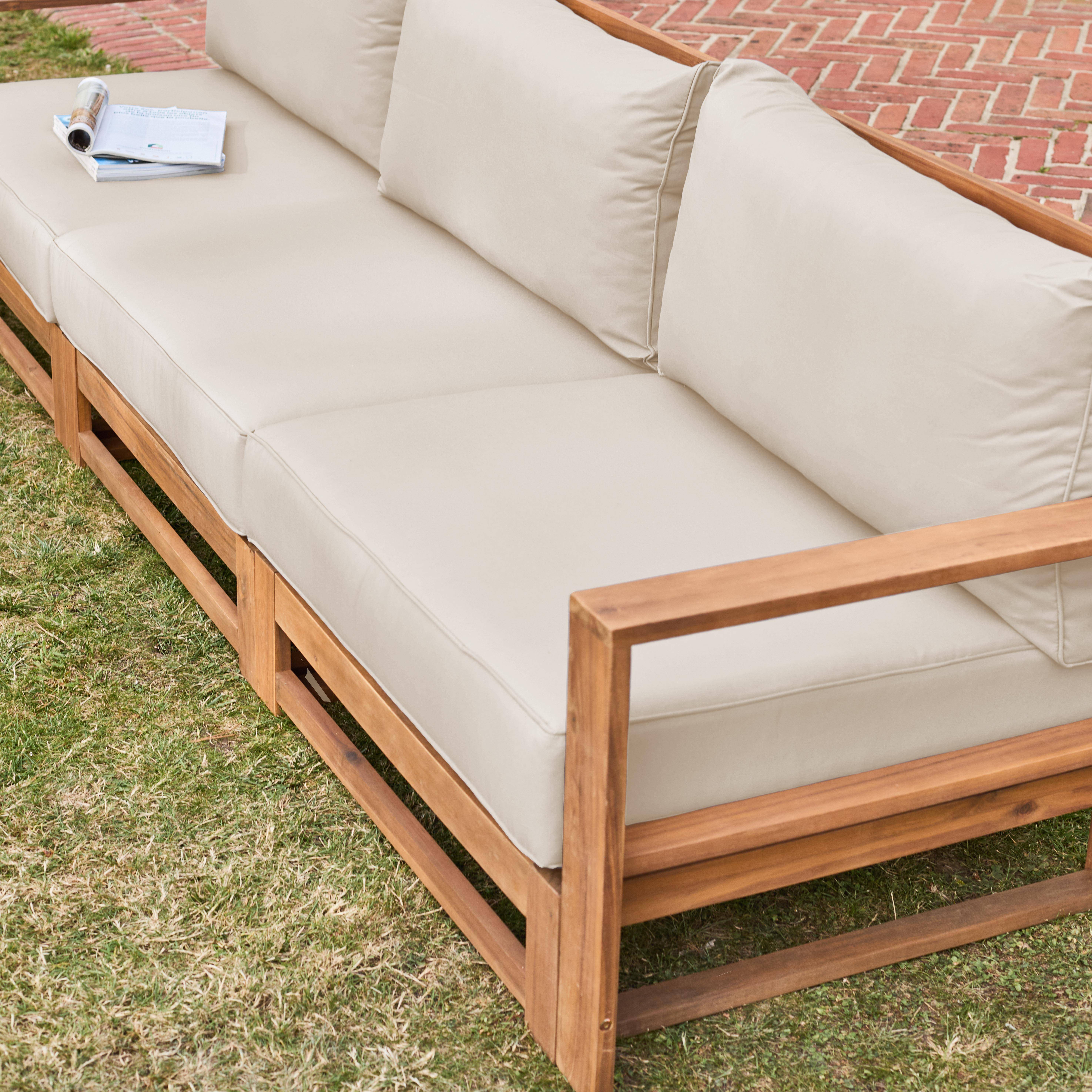 Drewniany zestaw mebli ogrodowych 5 miejsc siedzących - Mendoza - Beżowe poduszki, sofa z drewna akacjowego, fotele i stolik kawowy, 6 elementów Photo4