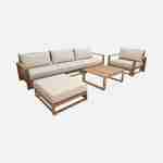 Salotto da giardino in legno 5 posti - Mendoza - Cuscini colore beige, divano, poltrone e tavolo basso in acacia, 6 elementi modulabili, design Photo3