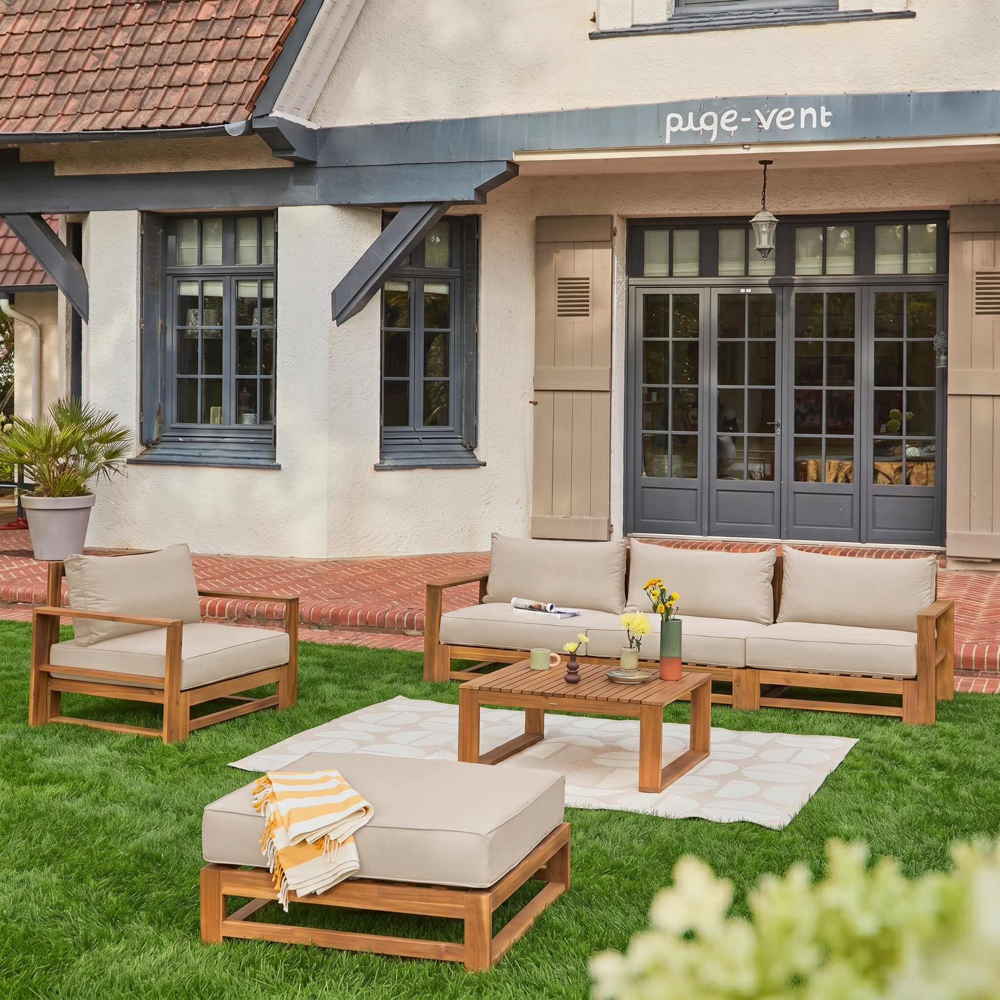 Houten loungeset 5 plaatsen - Mendoza - Beige kussens, acacia, 6 modueles, design Photo1