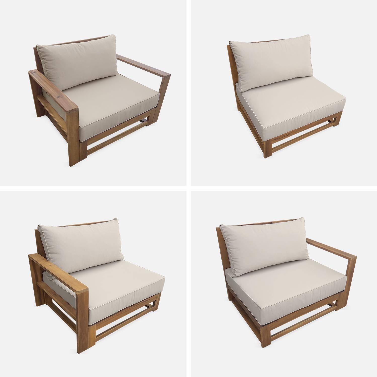 Gartengarnitur aus Holz 5 Sitze - Mendoza - beigefarbene Kissen, Sofa, Sessel und Couchtisch aus Akazie, 6 zusammenstellbare Teile, Design,sweeek,Photo6