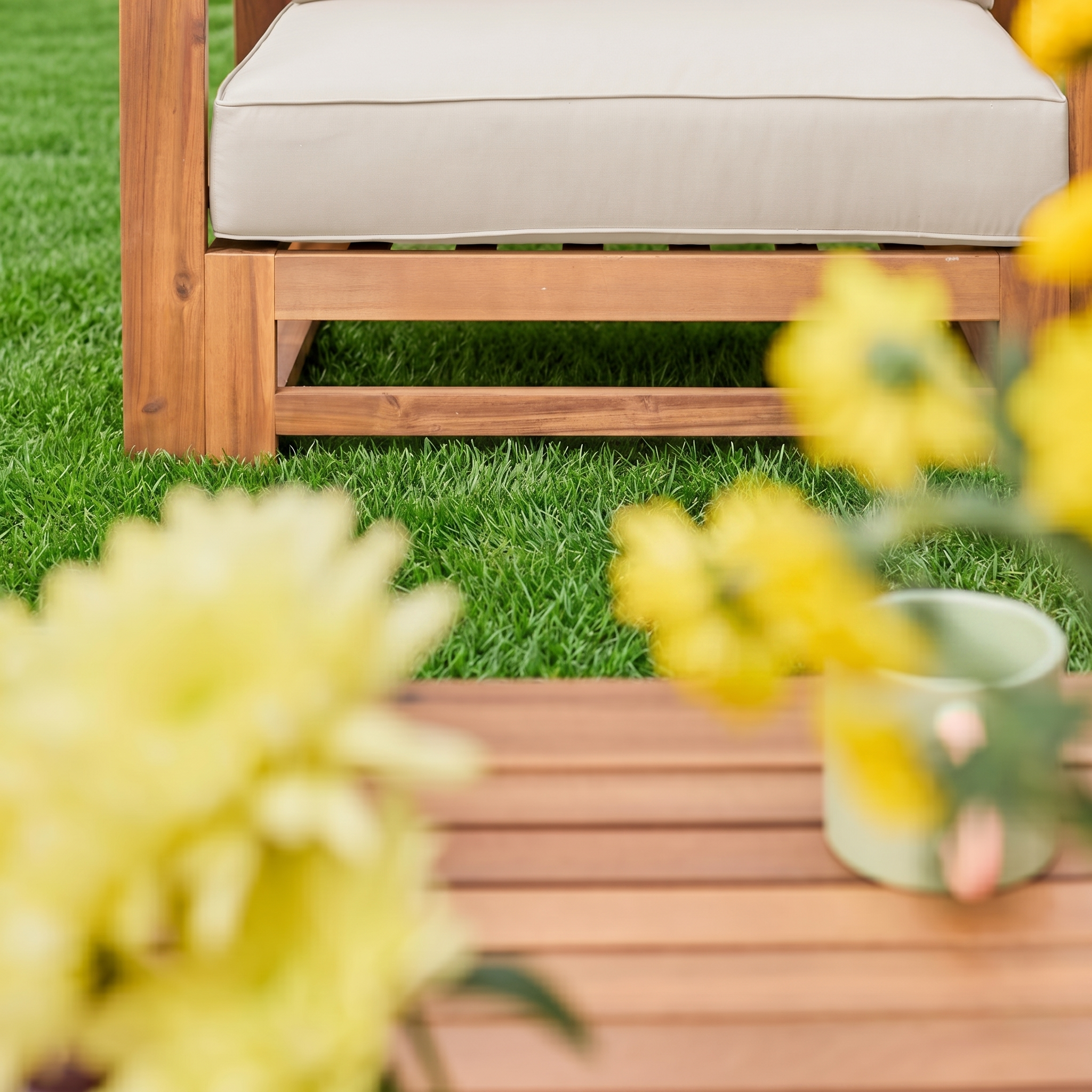 Houten loungeset 5 plaatsen - Mendoza - Beige kussens, acacia, 6 modueles, design Photo5