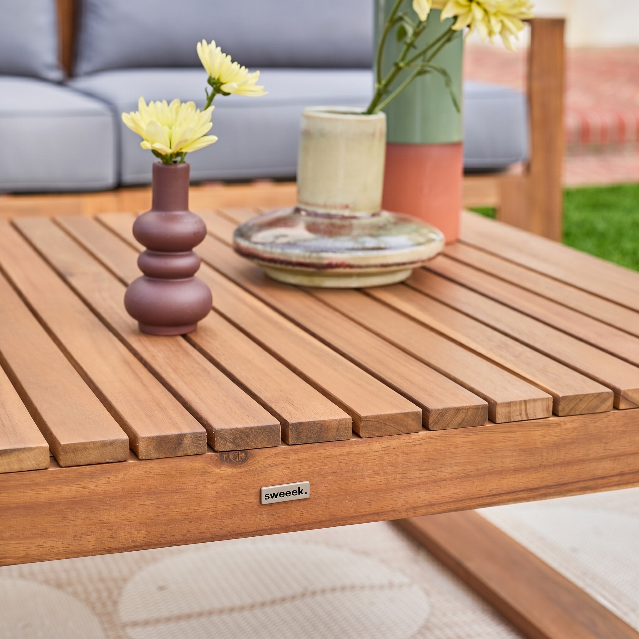 Houten loungeset 5 plaatsen - Mendoza - Grijs kussens, acacia, 6 modules, design,sweeek,Photo8