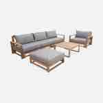 Salon de jardin en bois 5 places - Mendoza - Coussins gris, canapé, fauteuils et table basse en acacia, 6 éléments modulables, design Photo4