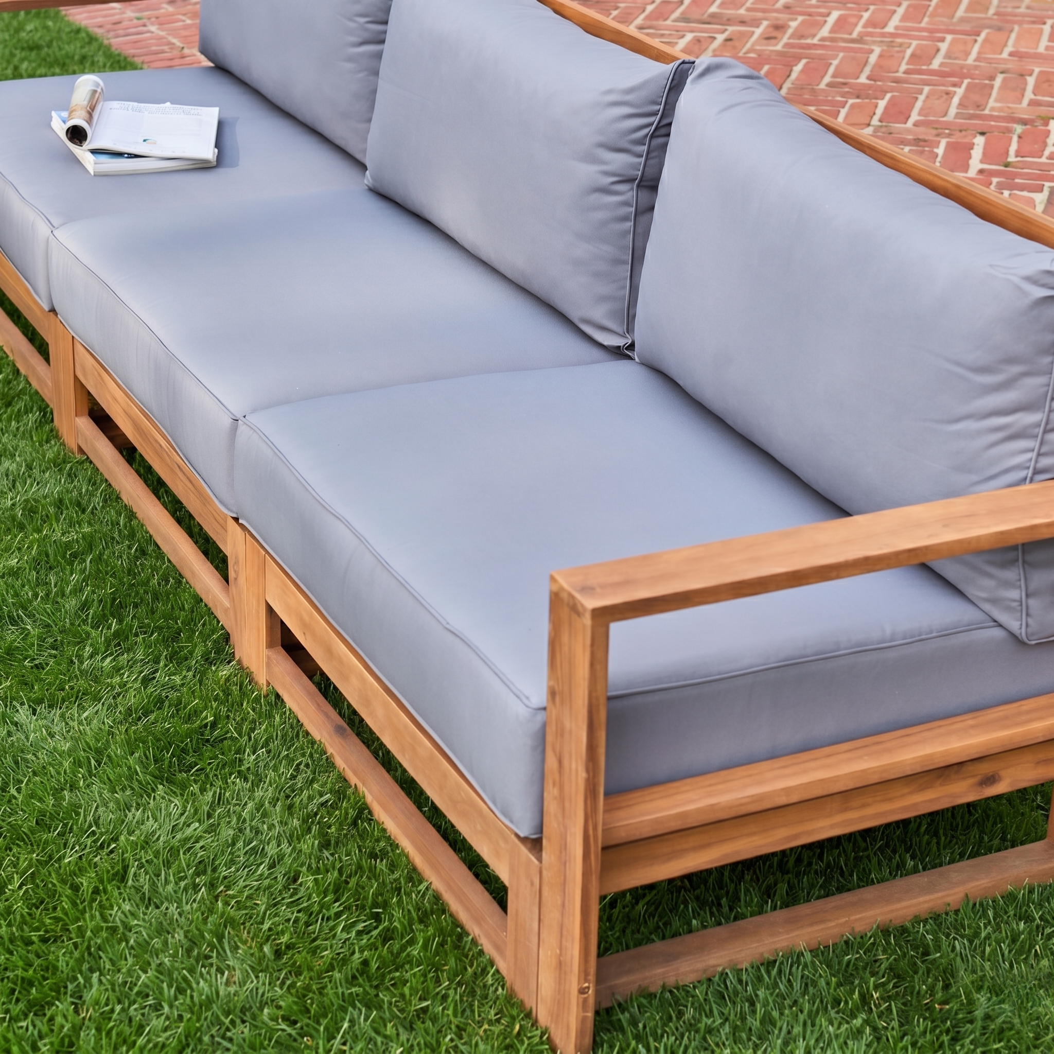 Houten loungeset 5 plaatsen - Mendoza - Grijs kussens, acacia, 6 modules, design Photo4