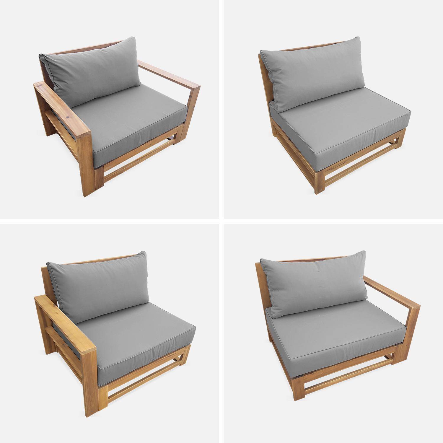 Gartenmöbel aus Holz mit 5 Sitzplätzen - Mendoza - graue Kissen, Sofa, Sessel und Couchtisch aus Akazie, 6 modulare Elemente, Design Photo7