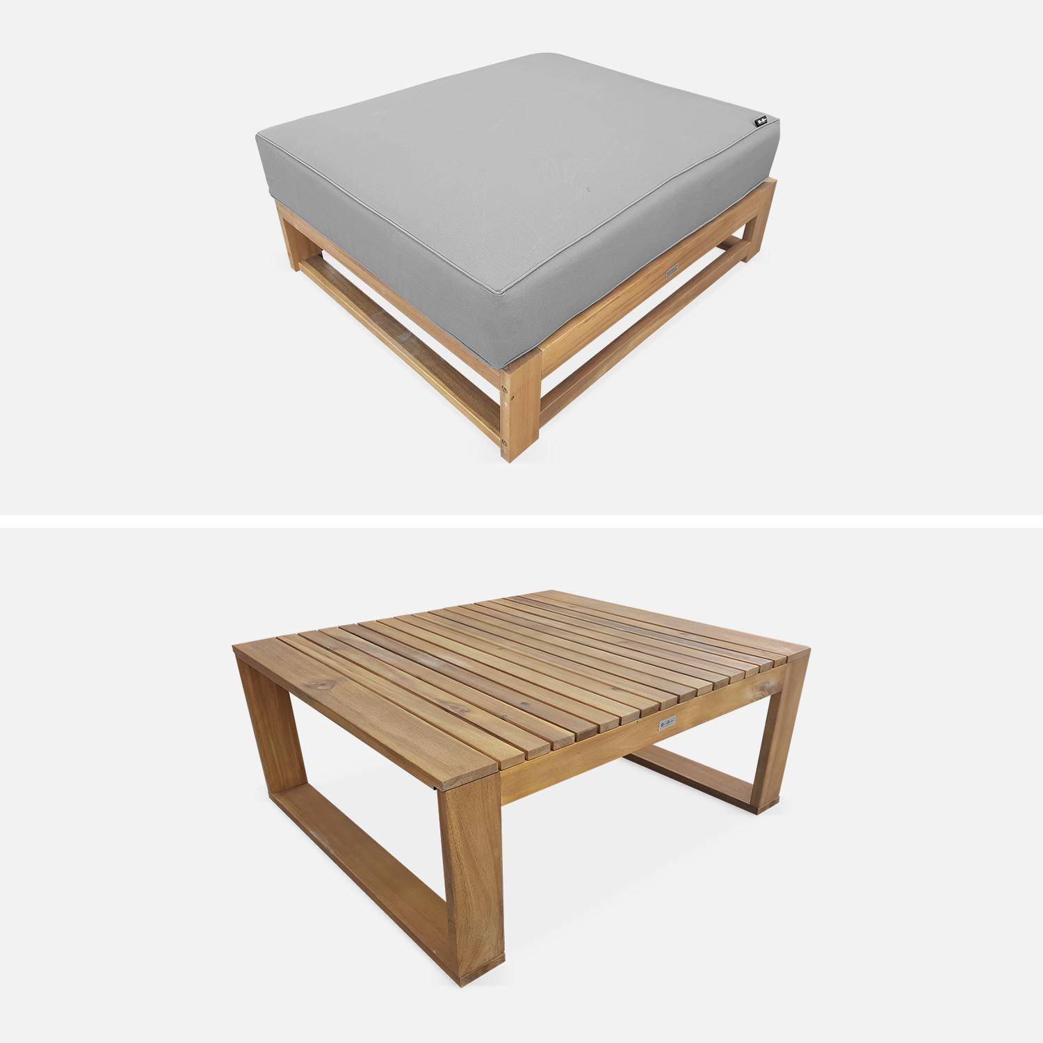 Gartenmöbel aus Holz mit 5 Sitzplätzen - Mendoza - graue Kissen, Sofa, Sessel und Couchtisch aus Akazie, 6 modulare Elemente, Design,sweeek,Photo8