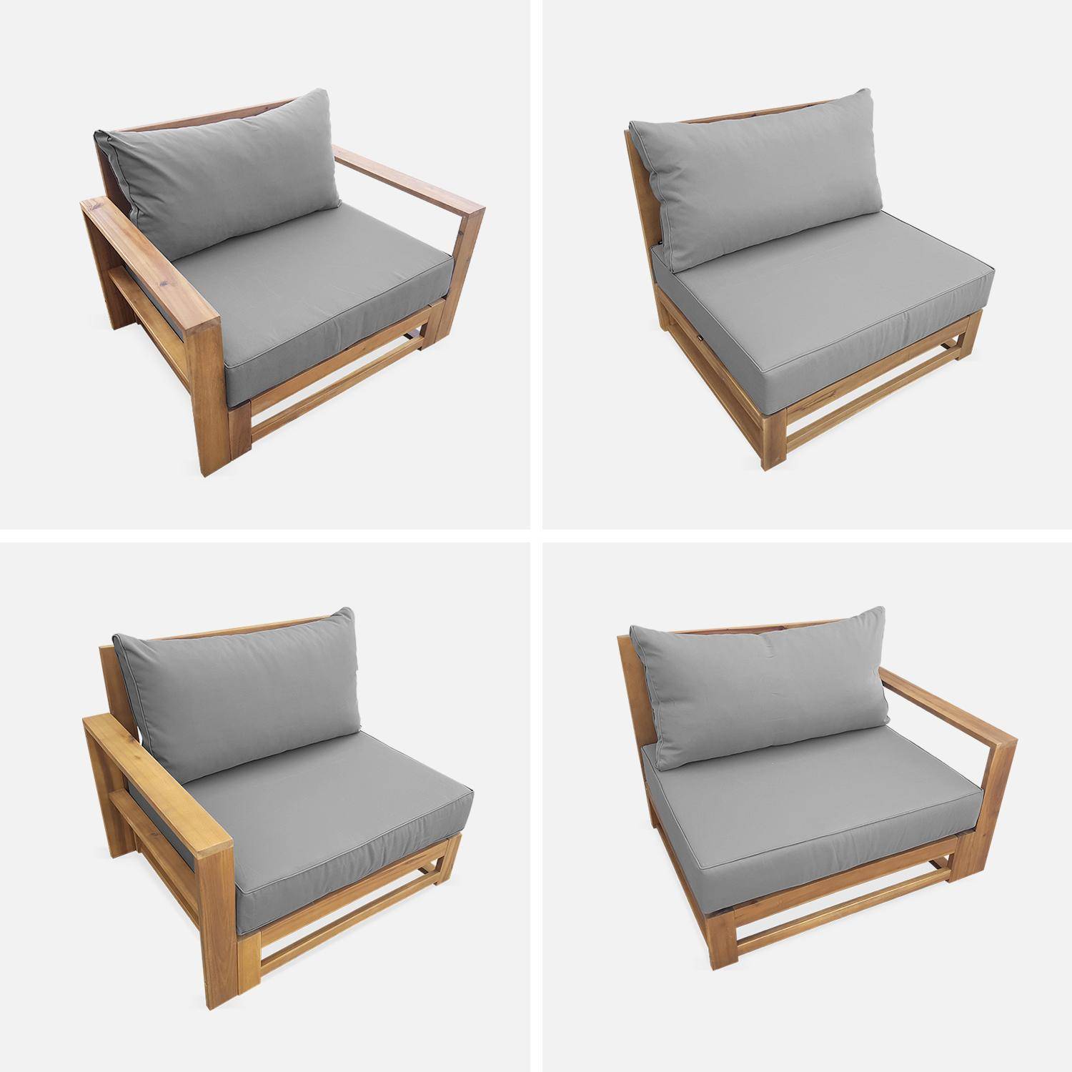 Salon de jardin en bois 5 places - Mendoza - Coussins gris, acacia, 6 éléments modulables, design,sweeek,Photo6