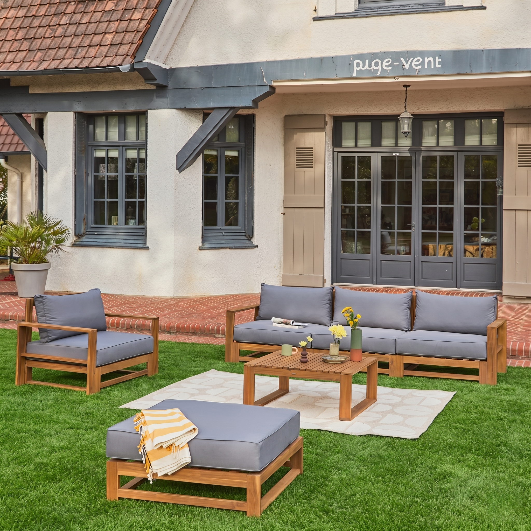 Houten loungeset 5 plaatsen - Mendoza - Grijs kussens, acacia, 6 modules, design,sweeek,Photo1