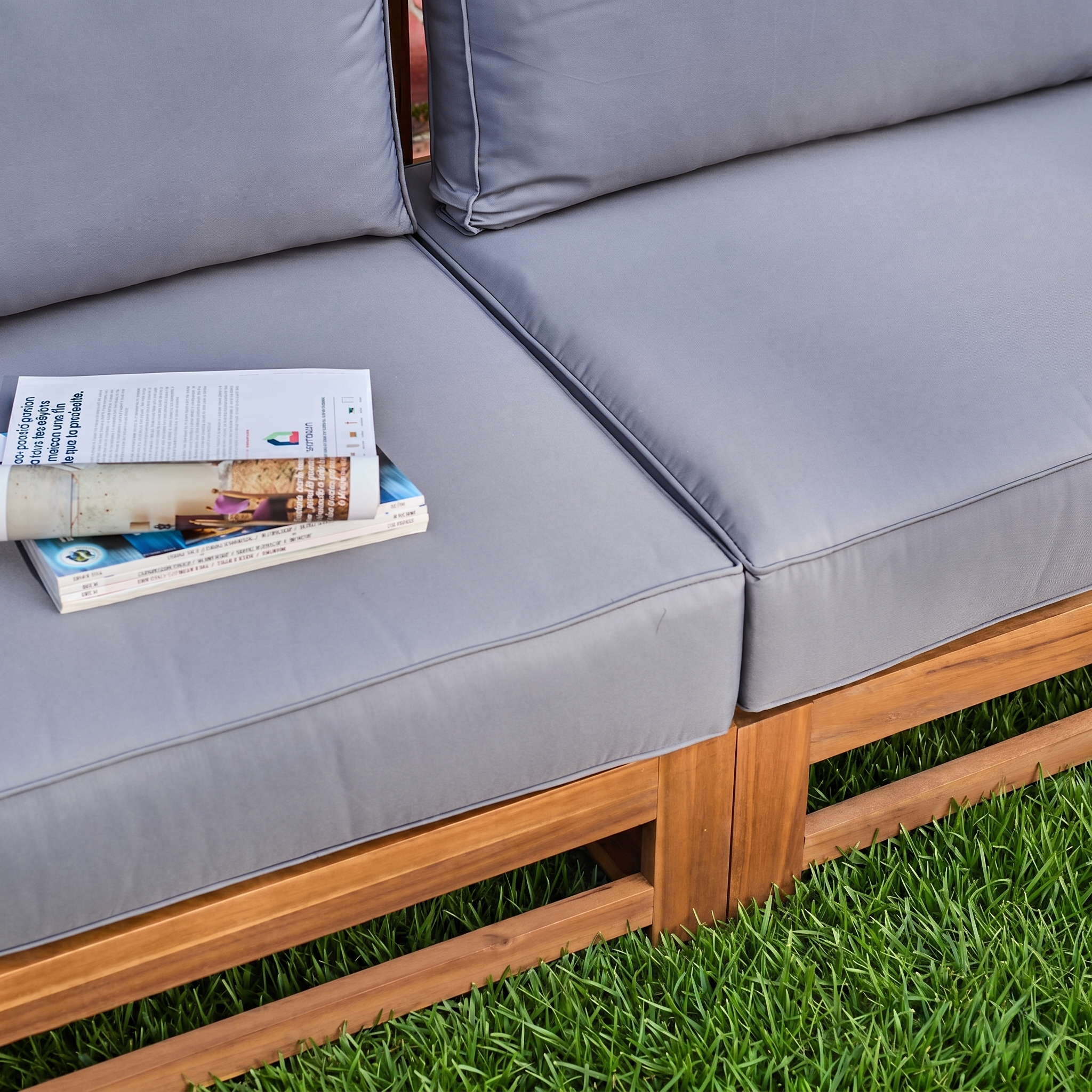 Houten loungeset 5 plaatsen - Mendoza - Grijs kussens, acacia, 6 modules, design,sweeek,Photo7