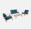 Gartengarnitur aus Holz 4 Sitze - Ushuaïa - Enteblaue Kissen, Sofa, Sessel und Couchtisch aus Akazie, Design | sweeek
