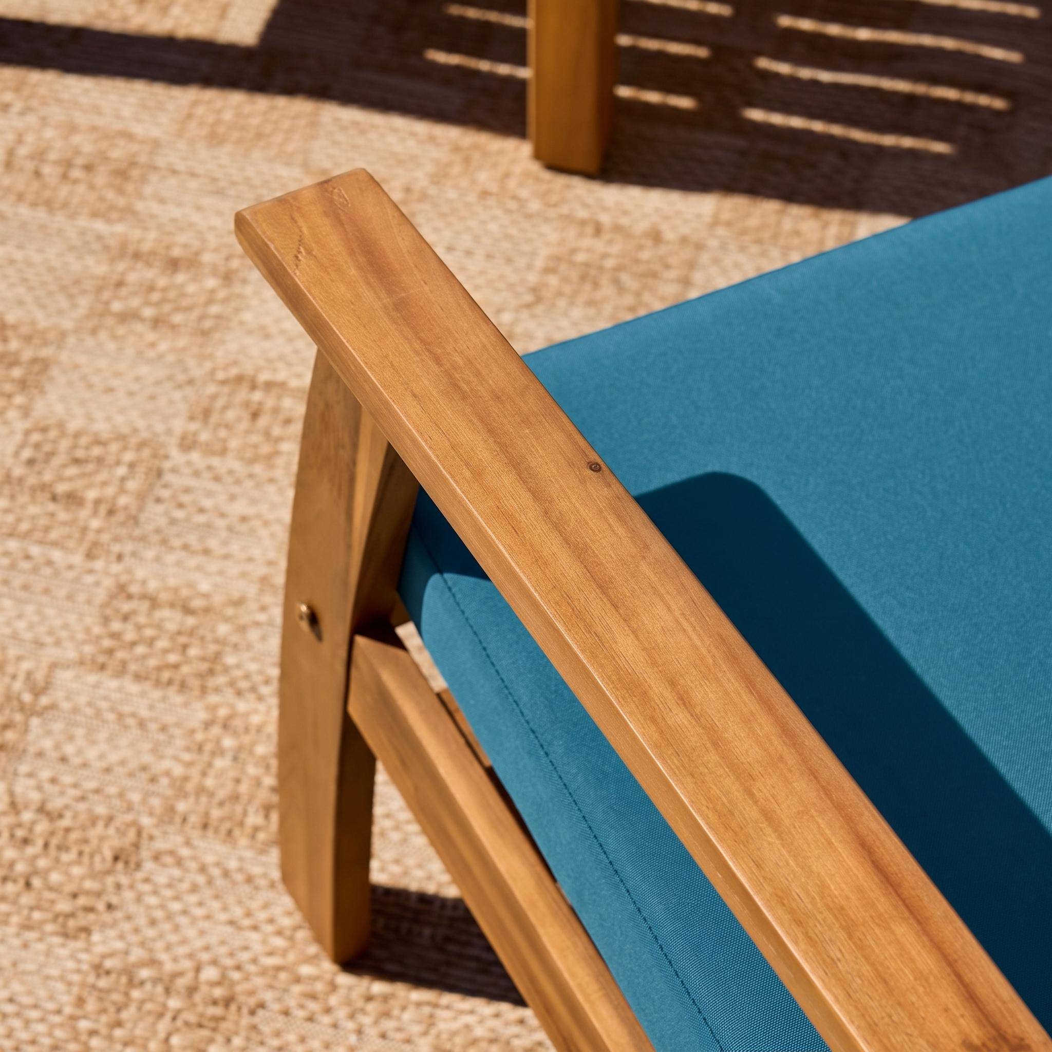 Loungeset met bank, fauteuil en salontafel van hout voor 4 personen donker turquoise - Ushuaïa,sweeek,Photo4
