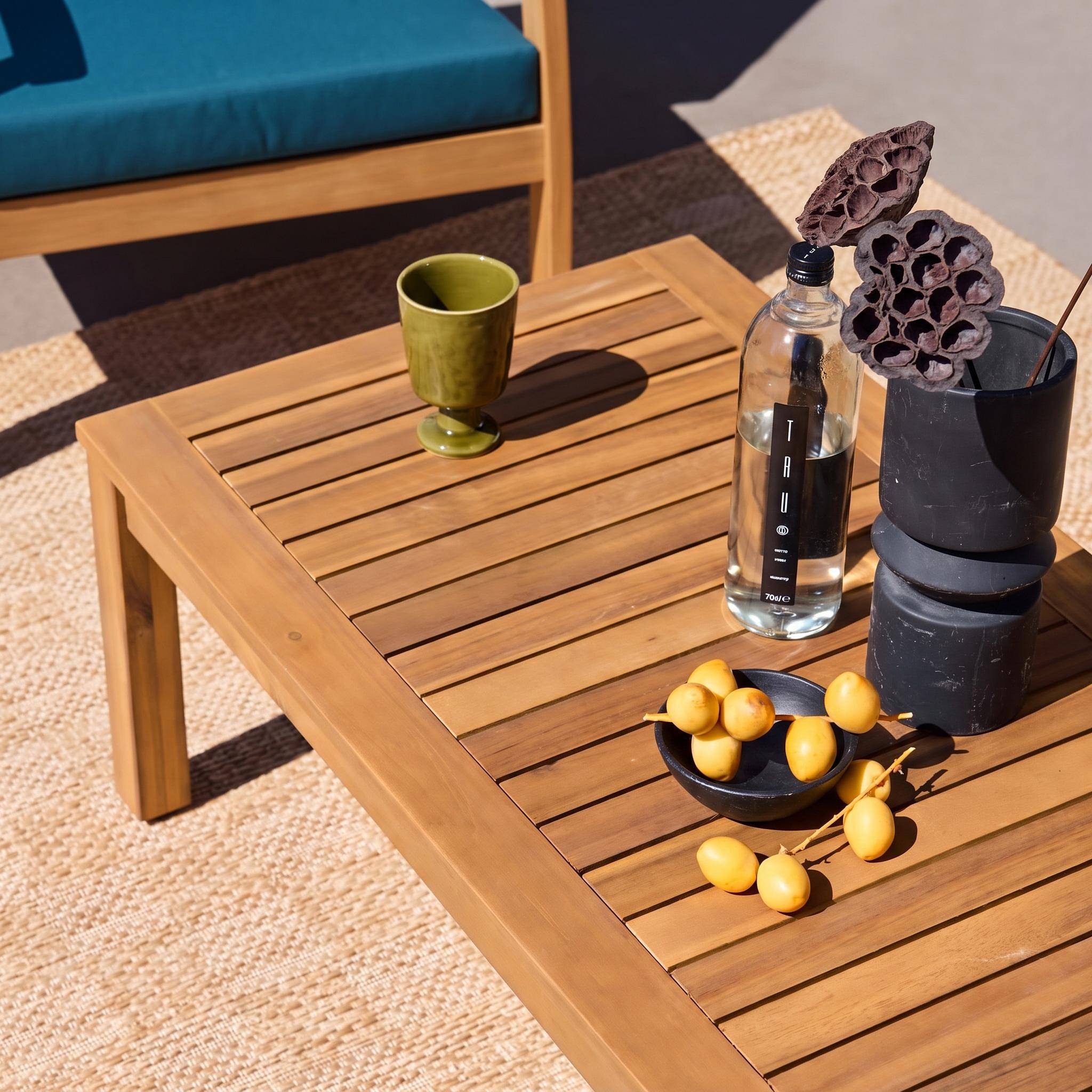 Loungeset met bank, fauteuil en salontafel van hout voor 4 personen donker turquoise - Ushuaïa Photo3