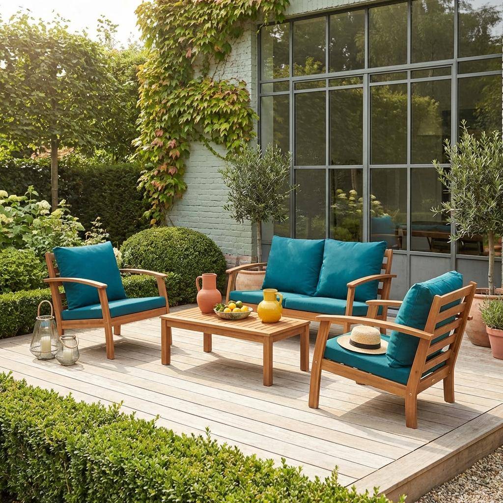 Conjunto de jardín de madera, 4 plazas Madera - 123x82.7x74.6 cm Photo1