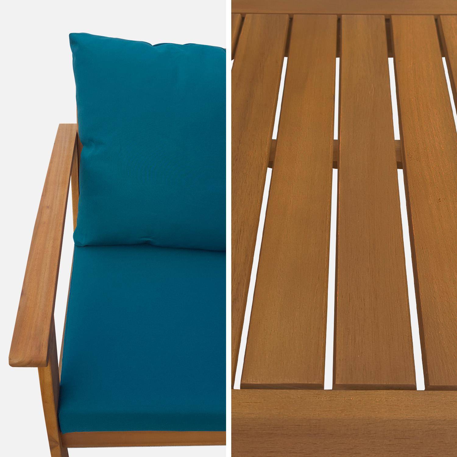Gartenlounge-Set aus Azazienholz 4 Sitze. Entenblaue Kissen, Sofa, Sessel und Couchtisch - Ushuaia,sweeek,Photo4