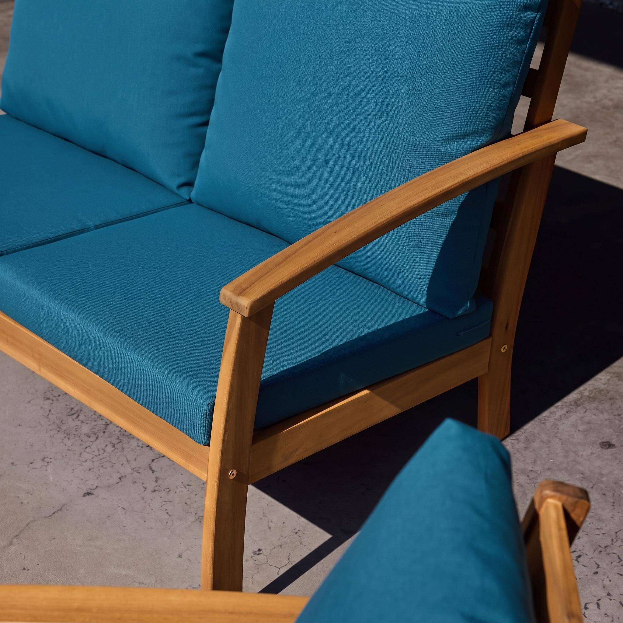 Loungeset met bank, fauteuil en salontafel van hout voor 4 personen donker turquoise - Ushuaïa Photo6
