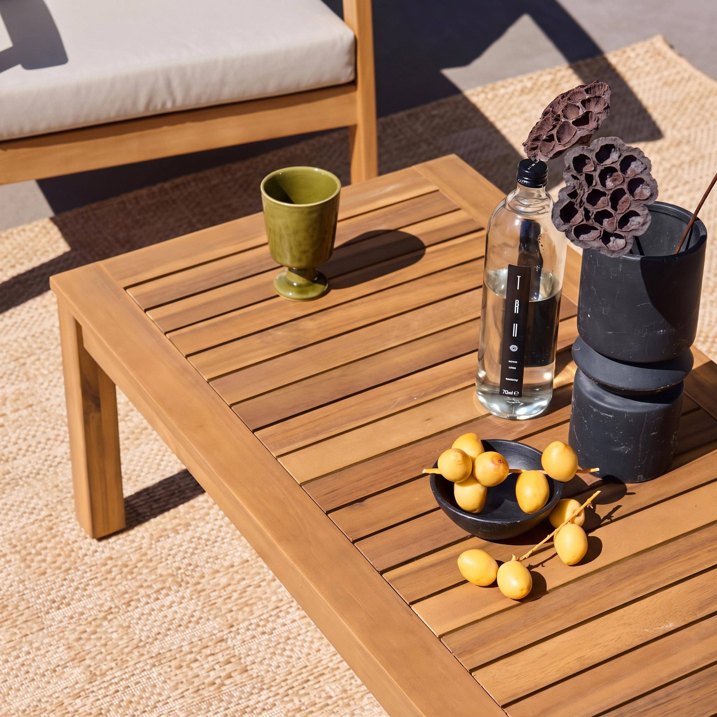 Salon de jardin en bois 4 places - Ushuaïa - Coussins écrus, canapé, fauteuils et table basse en acacia, design,sweeek,Photo3