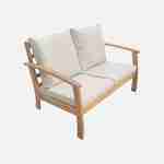 Salon de jardin en bois 4 places - Ushuaïa - Coussins écru, canapé, fauteuils et table basse en acacia, design Photo5